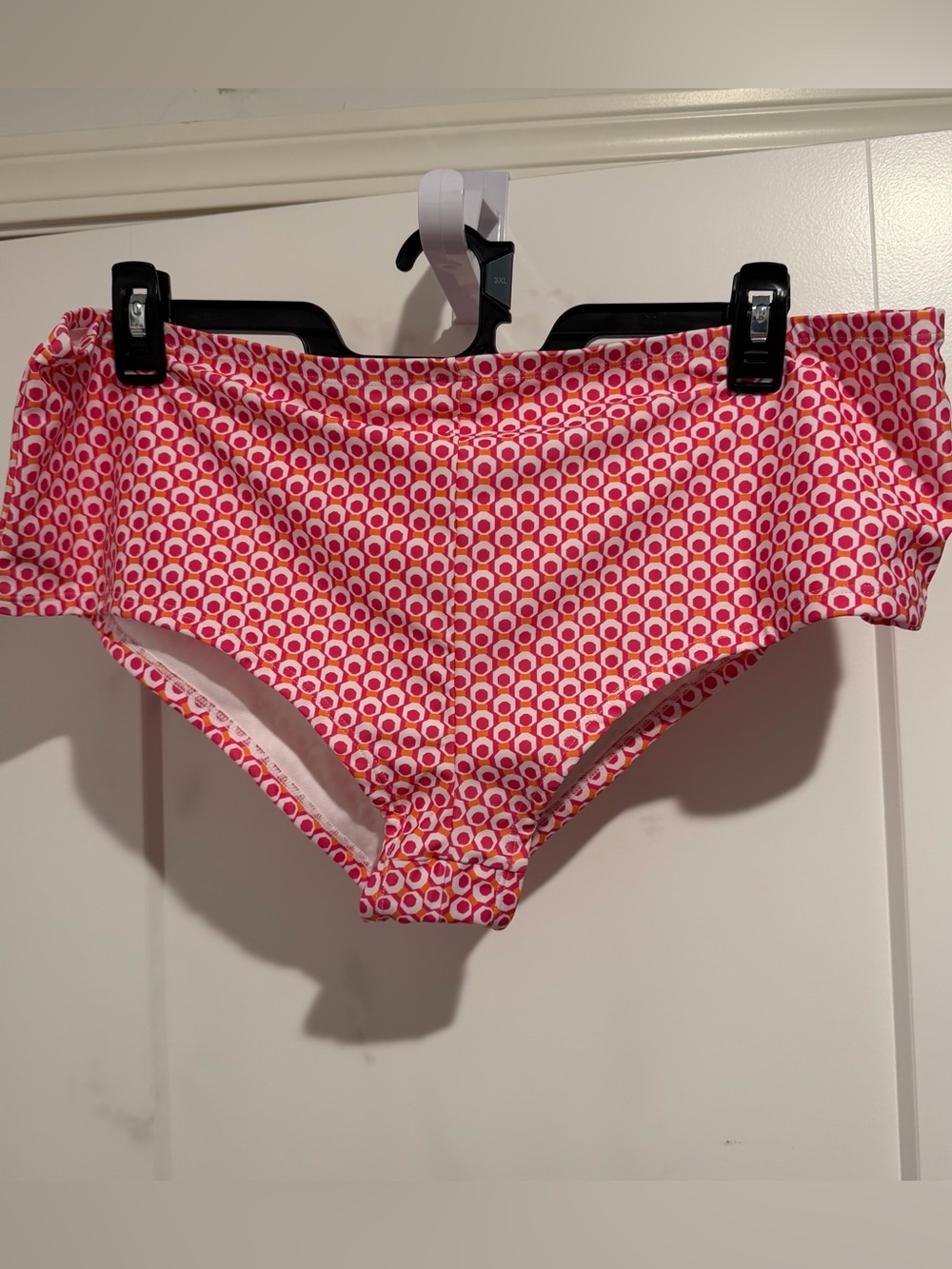2XL Pink & White Geometric Bikini Bottoms boy short
